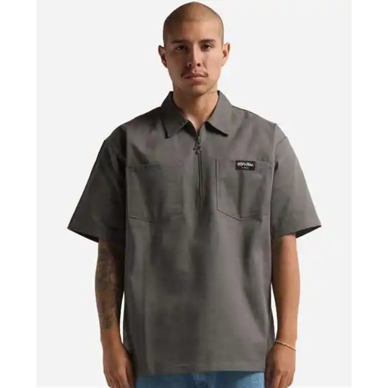 Shaka Wear SHQZWS Men’s Work Heavyweight Quarter-Zip Short Sleeve Shirt – Gray