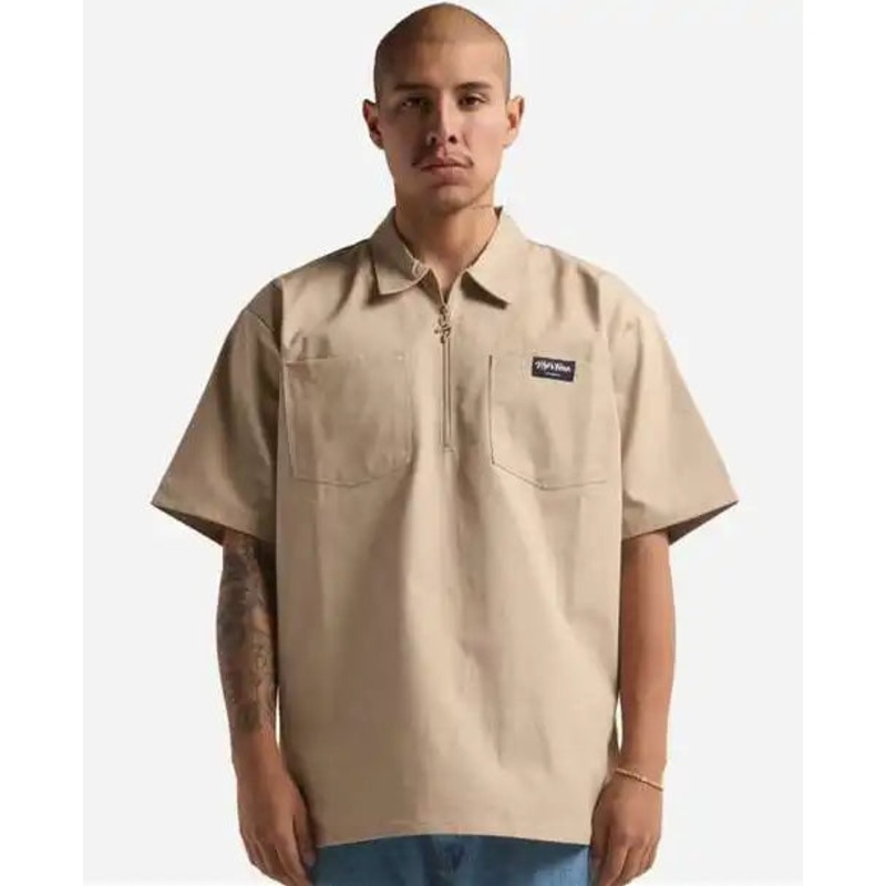 Shaka Wear SHQZWS Men’s Work Heavyweight Quarter-Zip Short Sleeve Shirt – Khaki