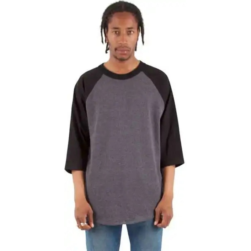 Shaka Wear SHRAG Unisex Three-Quarter Sleeve Raglan T-Shirt – Charcoal Gray Heather/ Black