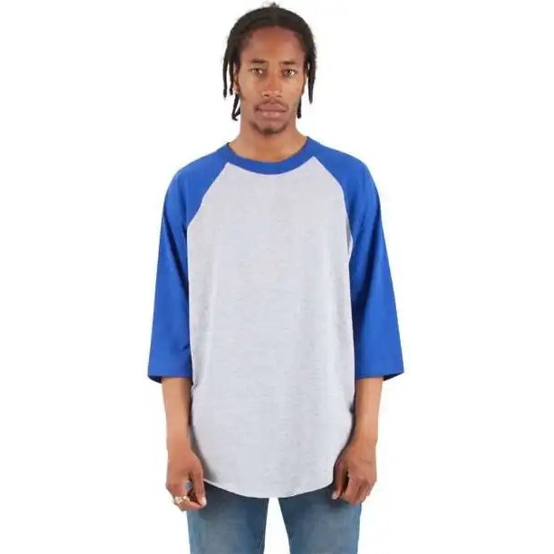Shaka Wear SHRAG Unisex Three-Quarter Sleeve Raglan T-Shirt – Heather Gray/ Royal
