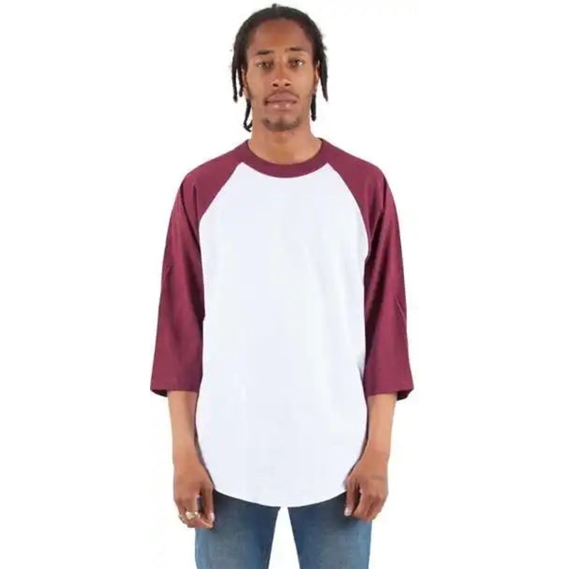 Shaka Wear SHRAG Unisex Three-Quarter Sleeve Raglan T-Shirt – White/ Burgundy