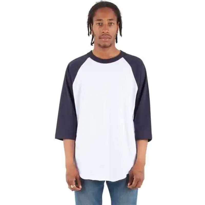 Shaka Wear SHRAG Unisex Three-Quarter Sleeve Raglan T-Shirt – White/ Navy