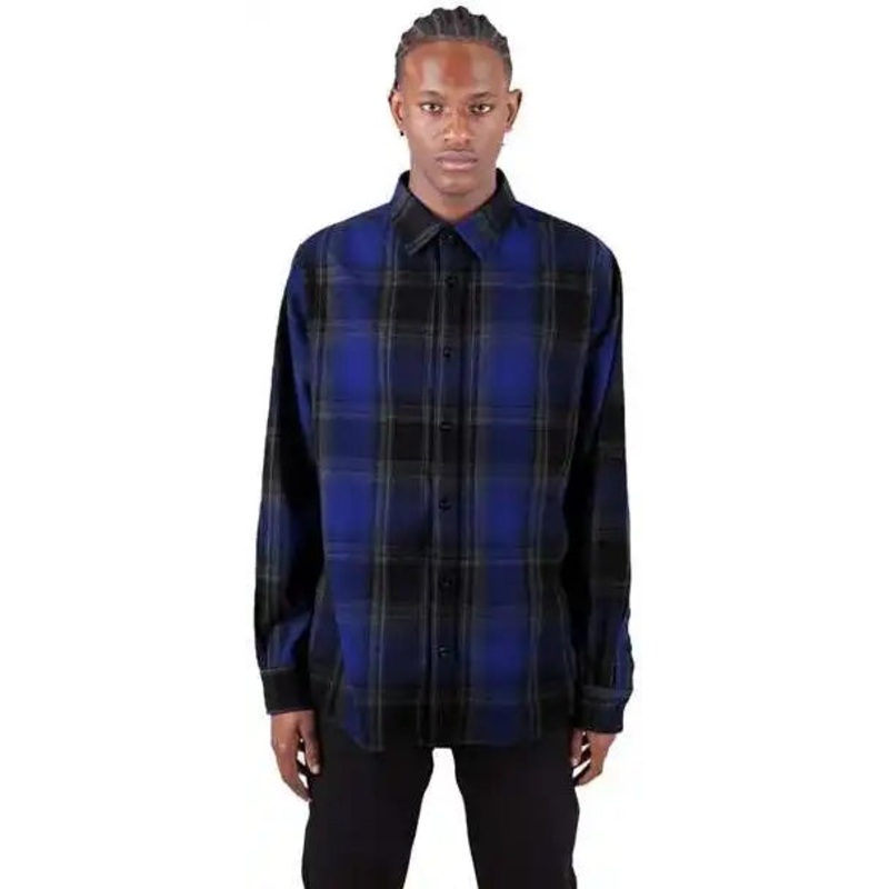 Shaka Wear SHHFS Men’s Plaid Flannel Overshirt – Royal/ Black