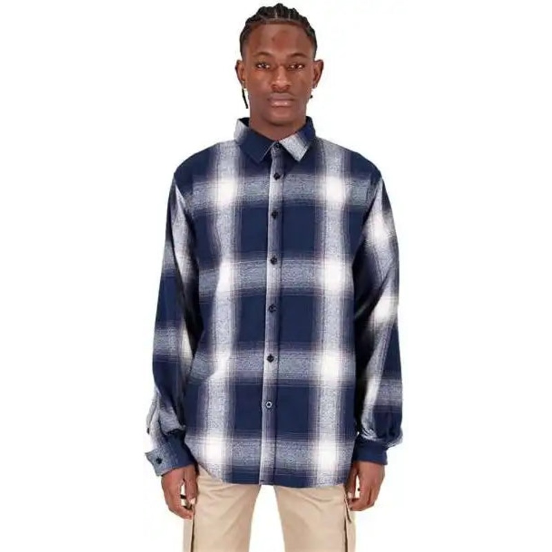 Shaka Wear SHHFS Men’s Plaid Flannel Overshirt – Cream/ Navy