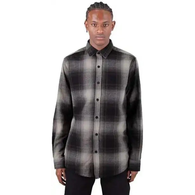Shaka Wear SHHFS Men’s Plaid Flannel Overshirt – Shadow/ Black