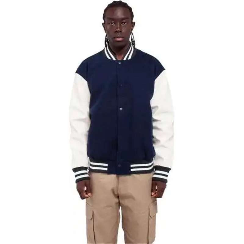 Shaka Wear SHLLJ Men’s Letterman Jacket – Navy/ White
