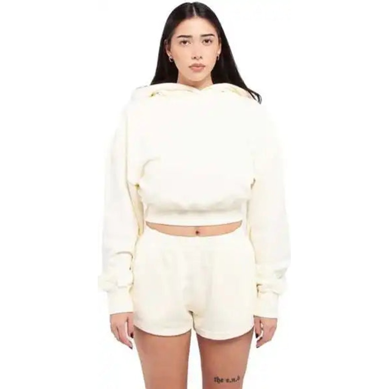 Shaka Wear SHGWC Women’s Garment-Dye Crop Hooded Sweatshirt – Cream