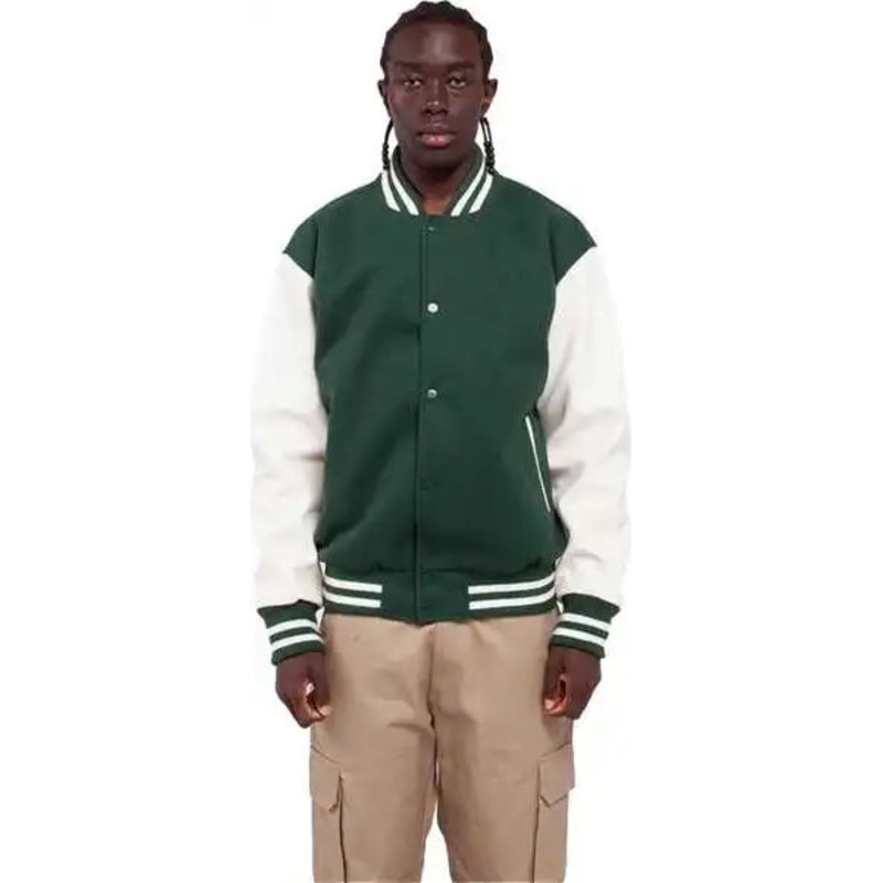 Shaka Wear SHLLJ Men’s Letterman Jacket – Hunter Green/ White