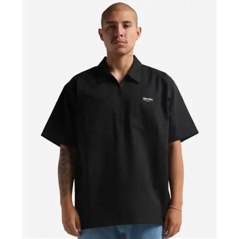 Shaka Wear SHQZWS Men’s Work Heavyweight Quarter-Zip Short Sleeve Shirt – Black