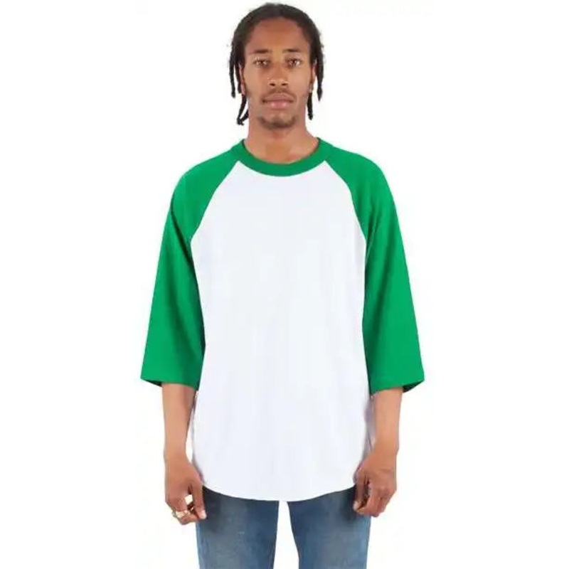 Shaka Wear SHRAG Unisex Three-Quarter Sleeve Raglan T-Shirt – White/ Kelly Green