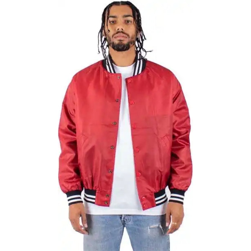 Shaka Wear SHVBJ Men’s Varsity Bomber Jacket – Red