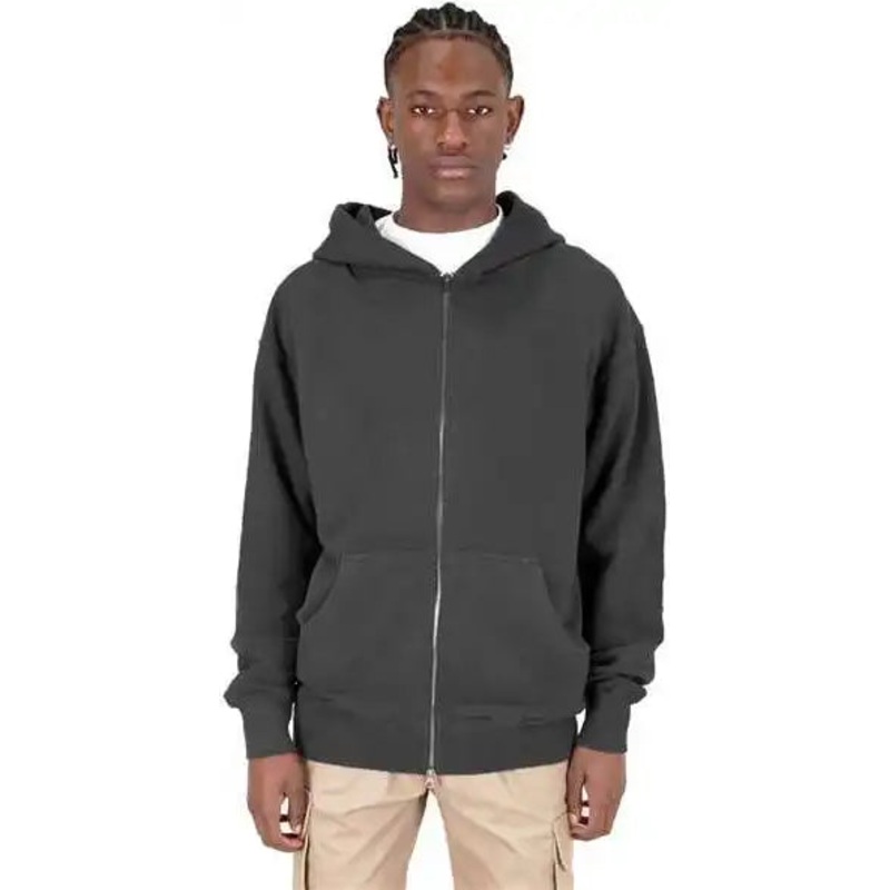 Shaka Wear SHGDZ Men’s Garment-Dyed Double-Zip Hooded Sweatshirt – Shadow