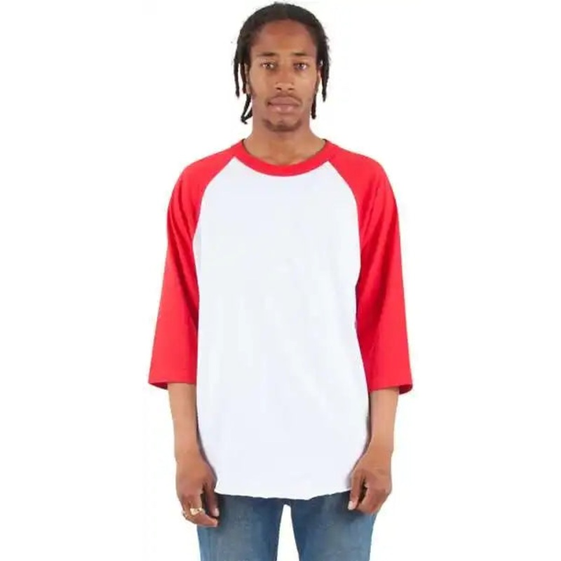 Shaka Wear SHRAG Unisex Three-Quarter Sleeve Raglan T-Shirt – White/ Red