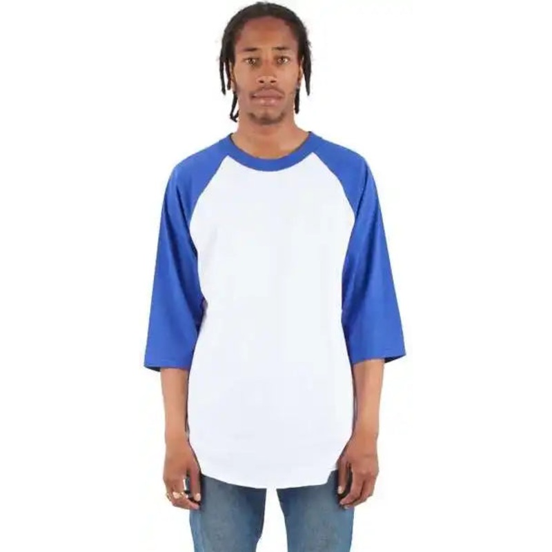 Shaka Wear SHRAG Unisex Three-Quarter Sleeve Raglan T-Shirt – White/ Royal