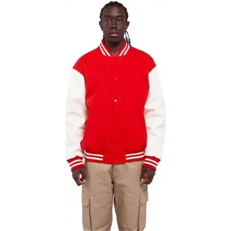 Shaka Wear SHLLJ Men’s Letterman Jacket – Red/ White