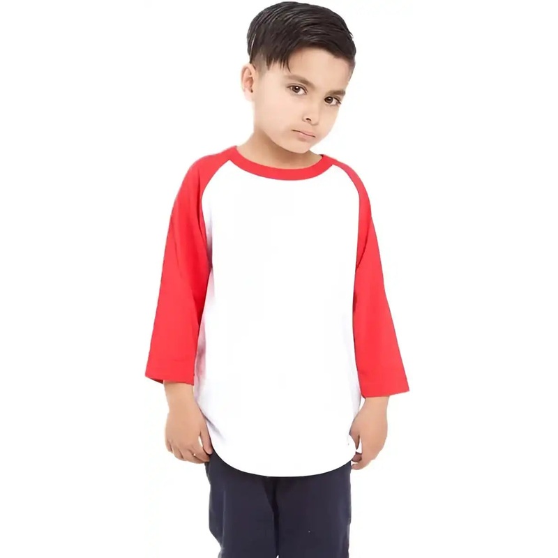 Shaka Wear SHRAGY Youth Three-Quarter Sleeve Raglan – White/ Red