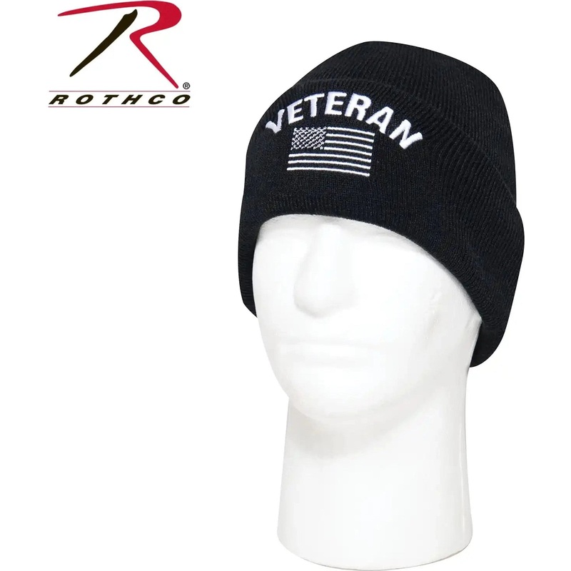 Rothco Veteran With US Flag Fine Knit Watch Cap – Black