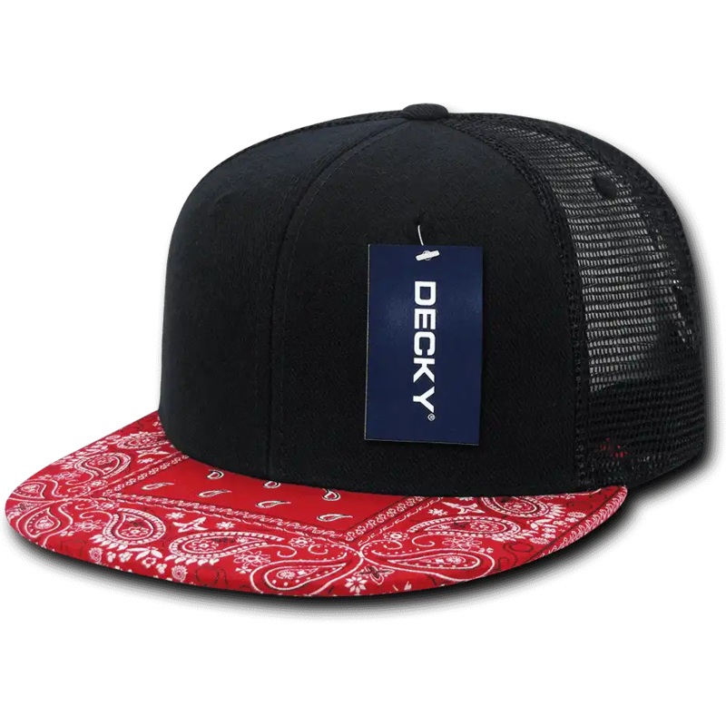 Decky 1083 Bandanna Trucker Cap – Black Red