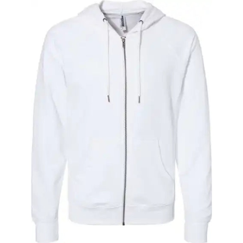 Independent Trading Co SS1000Z Icon Unisex Lightweight Loopback Terry Full-Zip Hooded Sweatshirt – White