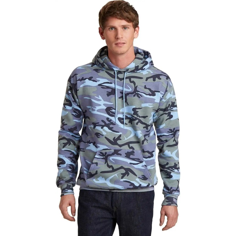Port & Company PC78HC Core Fleece Camo Pullover Hooded Sweatshirt – Woodland Blue Camo