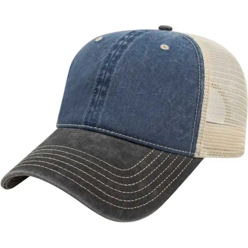Cap America I3027 Washed Pigment Dyed with Washed Mesh Cap – Navy Black Stone