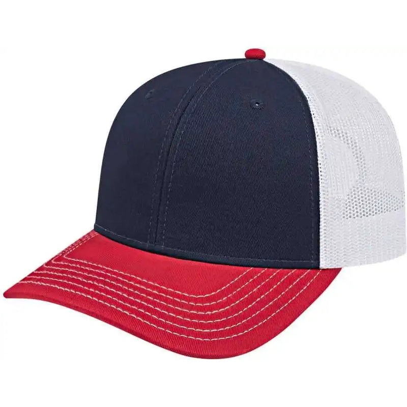 Cap America I3028 Modified Flat Bill with Mesh Back Cap – Navy Red White