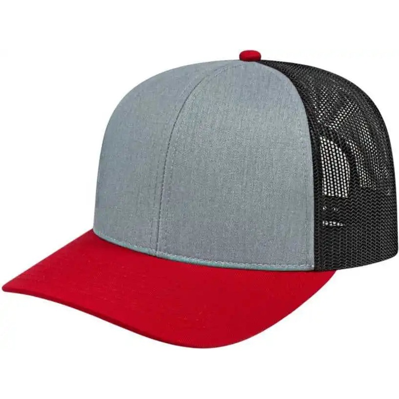 Cap America I3038 Poly/Cotton Mesh Back Cap – Heather Red Black