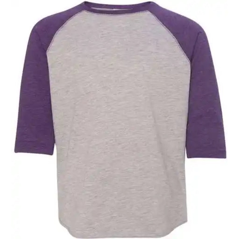 Lat 6130 Youth Baseball Fine Jersey Three-Quarter Sleeve Tee – Vintage Heather Vintage Purple