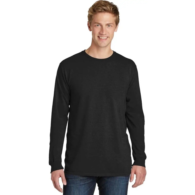 Port & Company PC099LS Beach Wash Garment-Dyed Long Sleeve Tee – Black