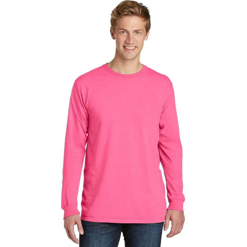 Port & Company PC099LS Beach Wash Garment-Dyed Long Sleeve Tee – Neon Pink