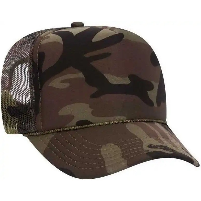 OTTO 39-165 5 Panel Foam High Crown Mesh Back Trucker Snapback Cap – Brown Camo