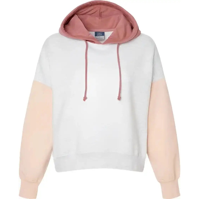 MV Sport W23716 Women’s Sueded Fleece Colorblocked Crop Hooded Sweatshirt – Cameo Pink