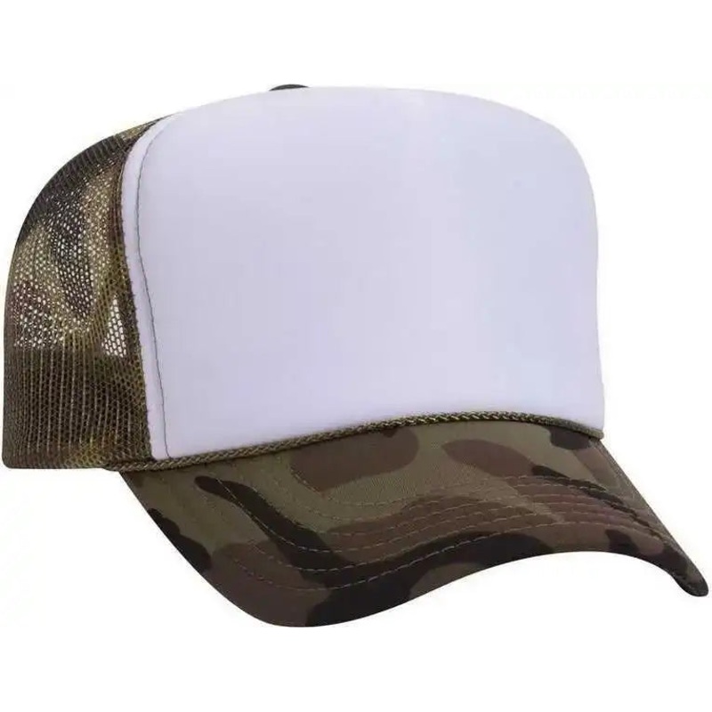OTTO 39-165 5 Panel Foam High Crown Mesh Back Trucker Snapback Cap – White Brown Camo
