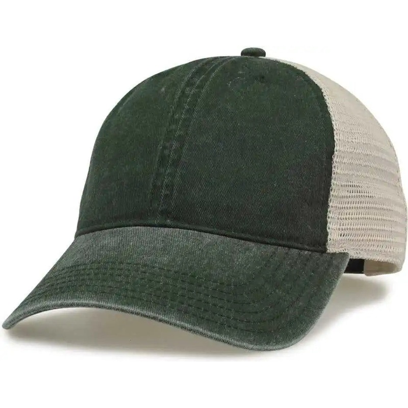 The Game GB460 Pigment Dyed Twill & Soft Trucker Cap – Bottle Green Sand