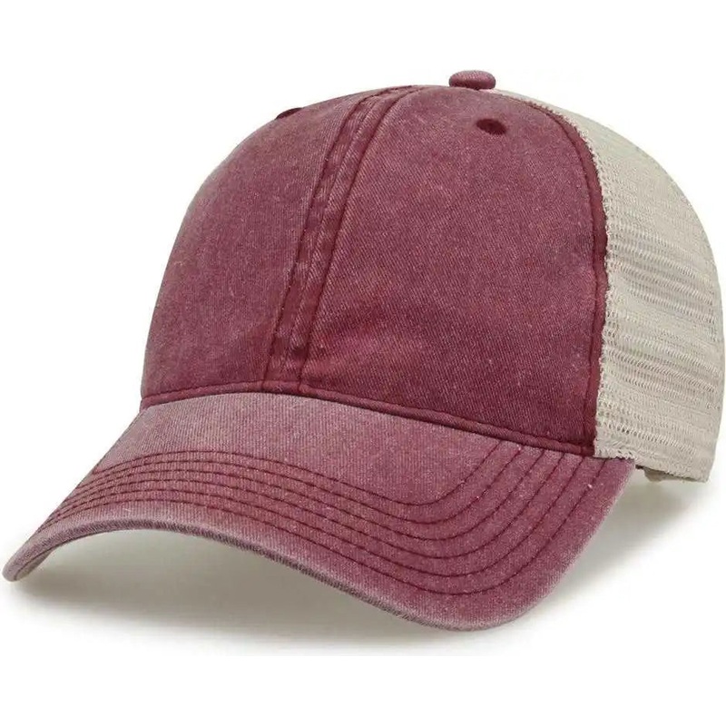 The Game GB460 Pigment Dyed Twill & Soft Trucker Cap – Dark Maroon Sand