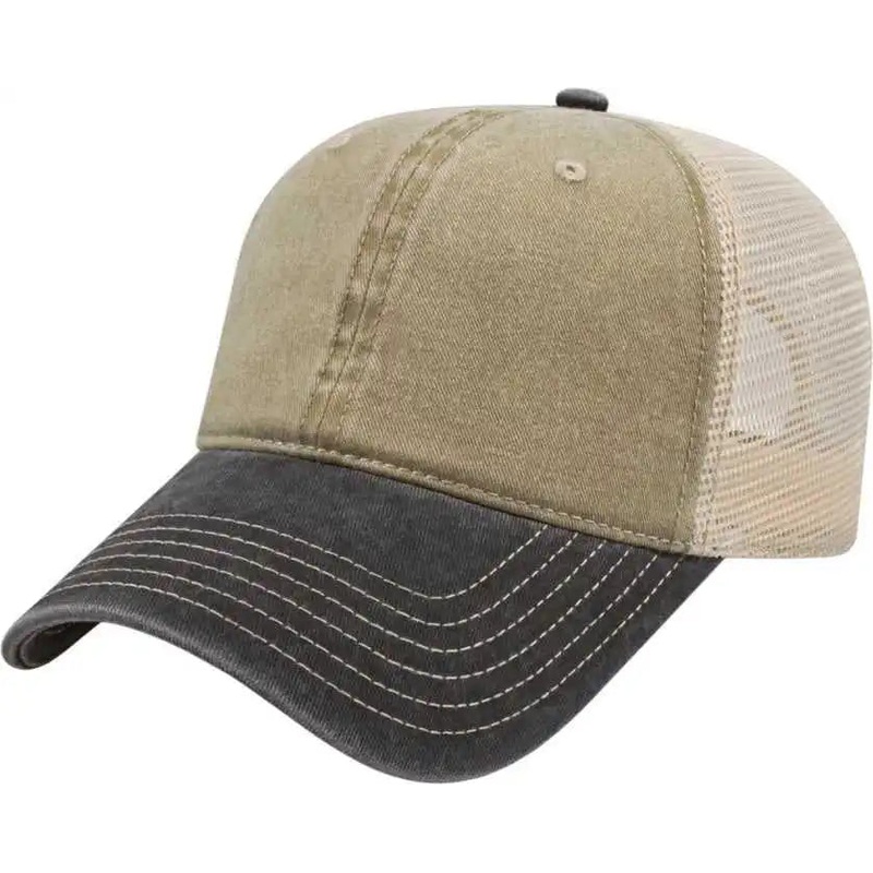 Cap America I3027 Washed Pigment Dyed with Washed Mesh Cap – Khaki Black Stone