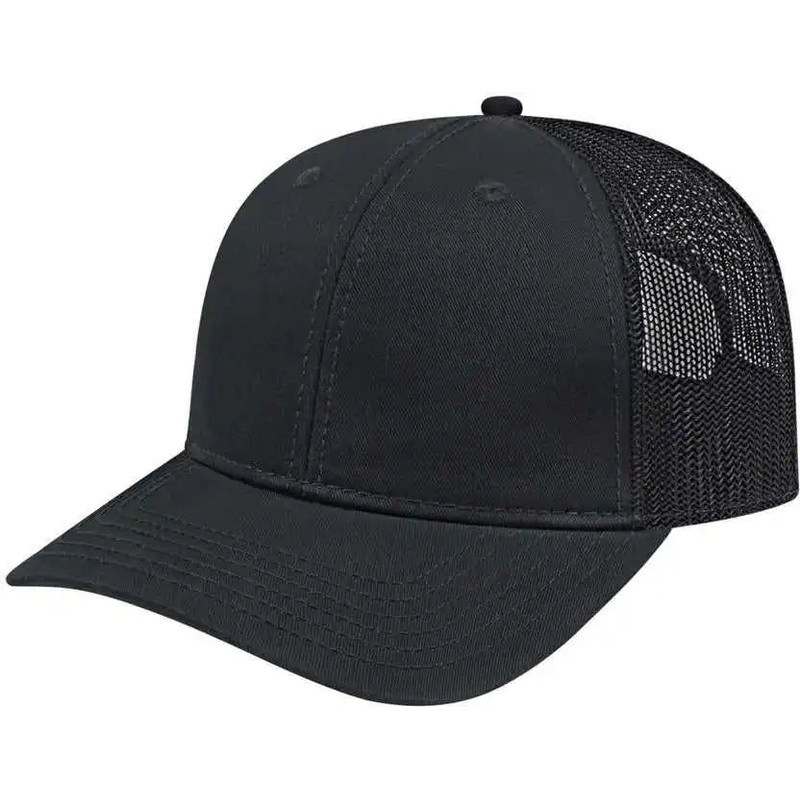 Cap America I3028 Modified Flat Bill with Mesh Back Cap – Black Black