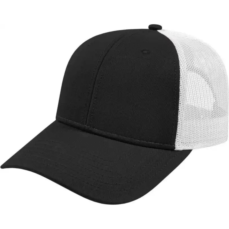 Cap America I3115 Low Profile Trucker with Modified Flat Bill Cap – Black White