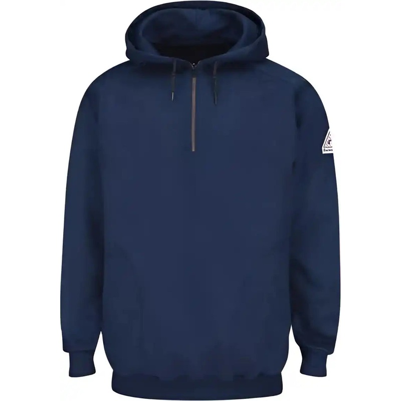 Bulwark SEH8L Pullover Hooded Fleece Sweatshirt Quarter-Zip – Long Sizes – Navy