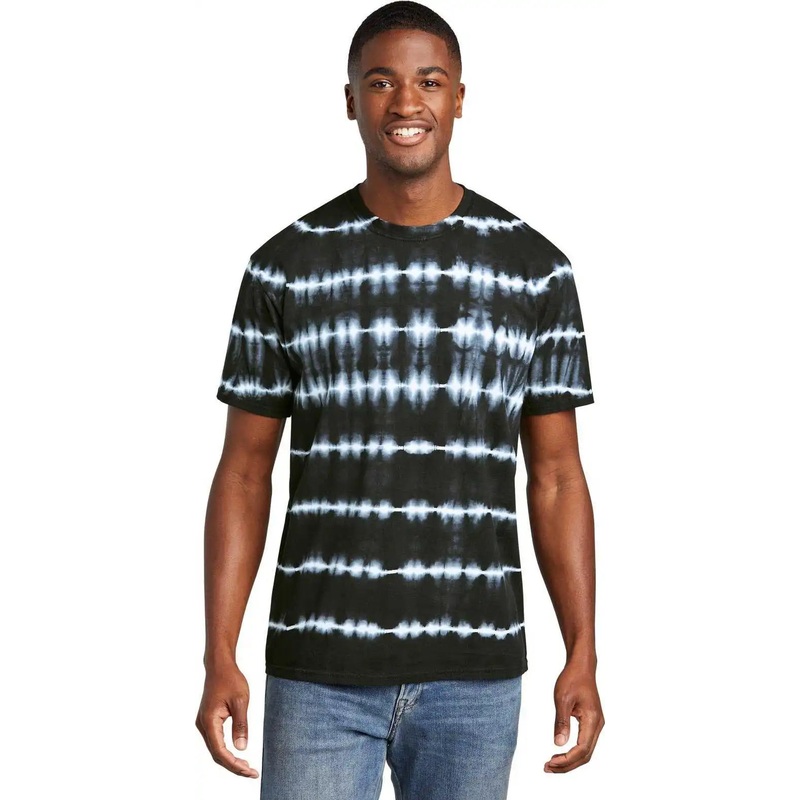 Port & Company PC142 Allover Stripe Tie-Dye Tee – Black/ White