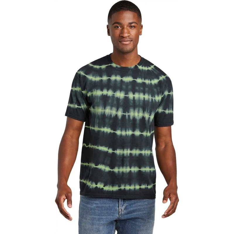 Port & Company PC142 Allover Stripe Tie-Dye Tee – GrnTea/Blk