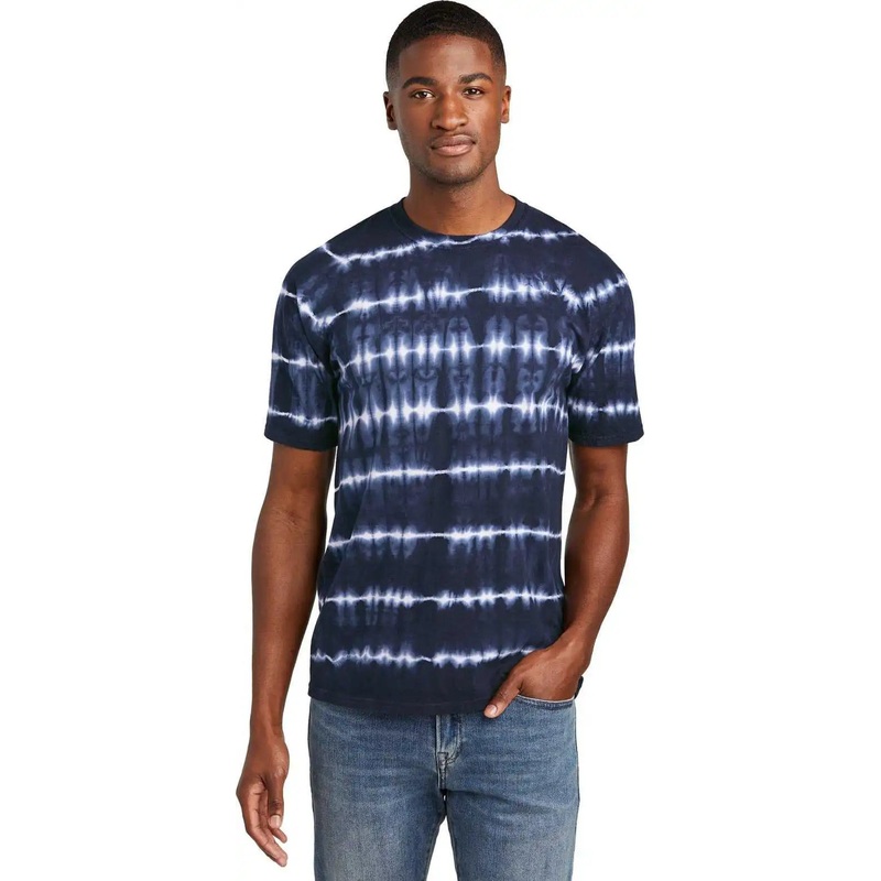 Port & Company PC142 Allover Stripe Tie-Dye Tee – True Navy/ White
