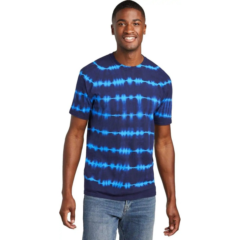 Port & Company PC142 Allover Stripe Tie-Dye Tee – Turq/TmNvy