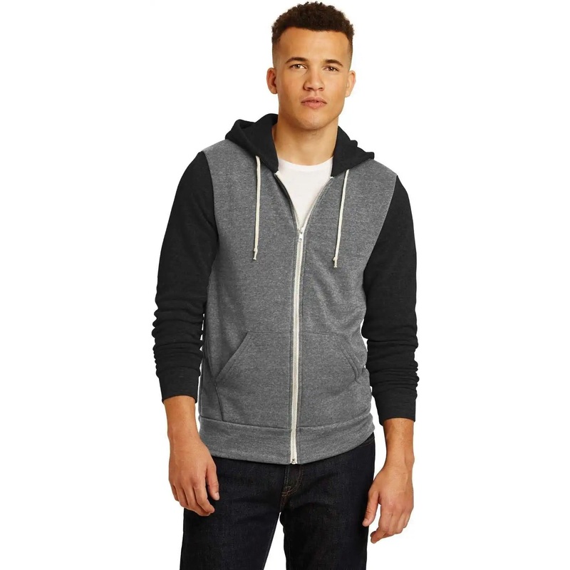 Alternative AA32023 Colorblock Rocky Eco Fleece Zip Hoodie – Eco Gray Eco True Black