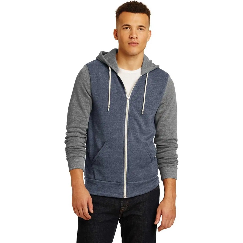 Alternative AA32023 Colorblock Rocky Eco Fleece Zip Hoodie – Eco True Navy Eco Gray