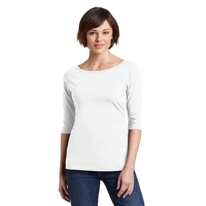 District DM107L Women’s Perfect Weight 3/4-Sleeve Tee – Bright White