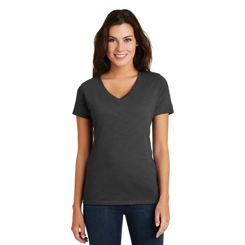 District DM3501 Women’s Super Slub V-Neck Tee – Charcoal