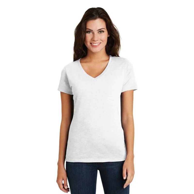 District DM3501 Women’s Super Slub V-Neck Tee – White