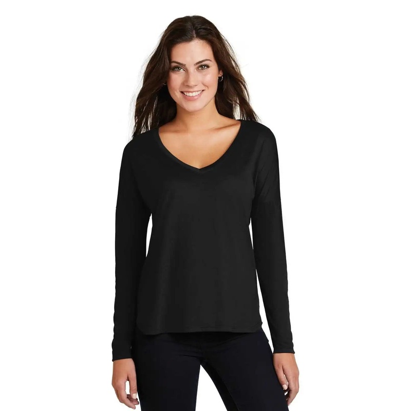 District DM413 Women’s Drapey Long Sleeve Tee – Black