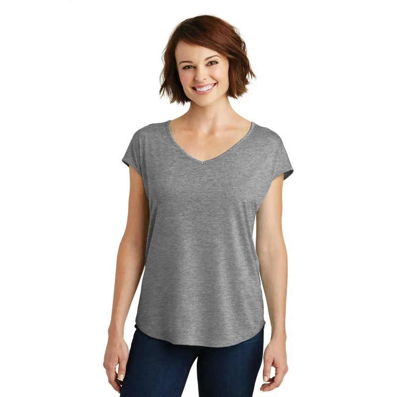 District DM416 Women’s Drapey Cross-Back Tee – Heathered Nickel